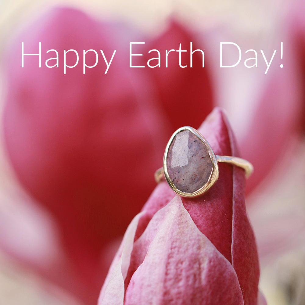 iolite ring on pink petals