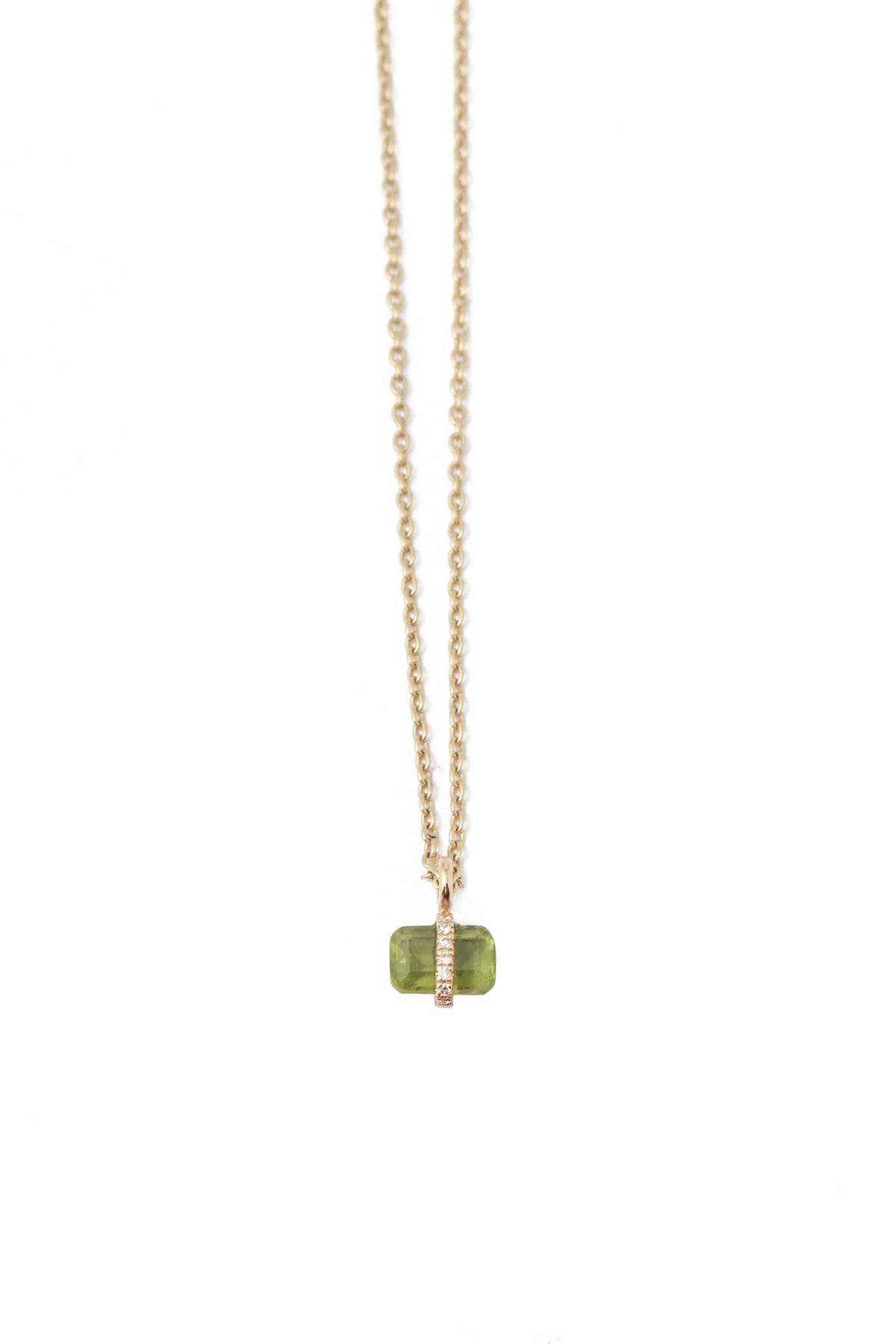 Diamond Wrapped Emerald Cut Peridot Necklace Necklaces 756A0774