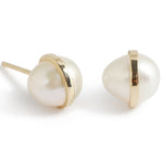 Bezel Wrapped Pearl Stud Earrings gold Earrings 756A1404