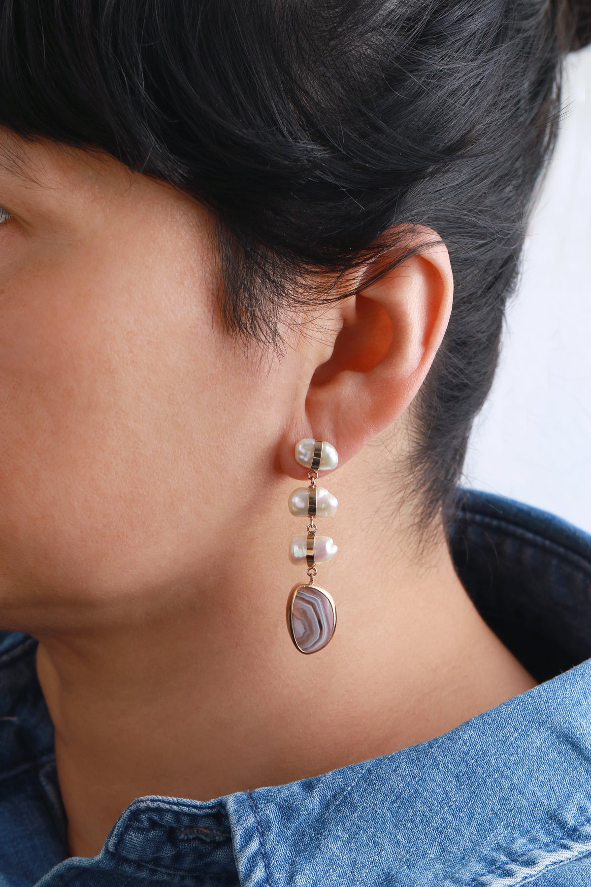 Pearl and Lace Agate Drop Earring EARRINGS 756A3837