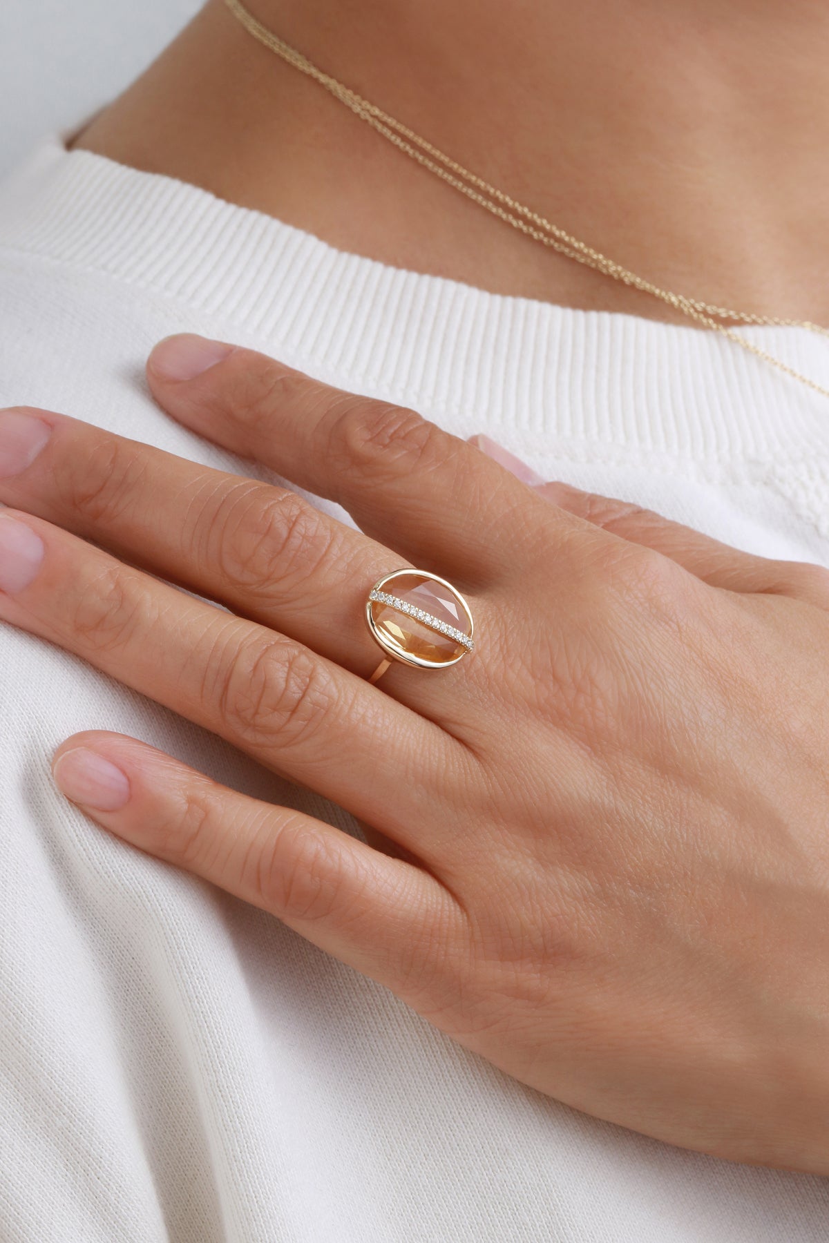 Diamond Wrapped Citrine Cocktail Ring BFCM Stock Ring 756A4436