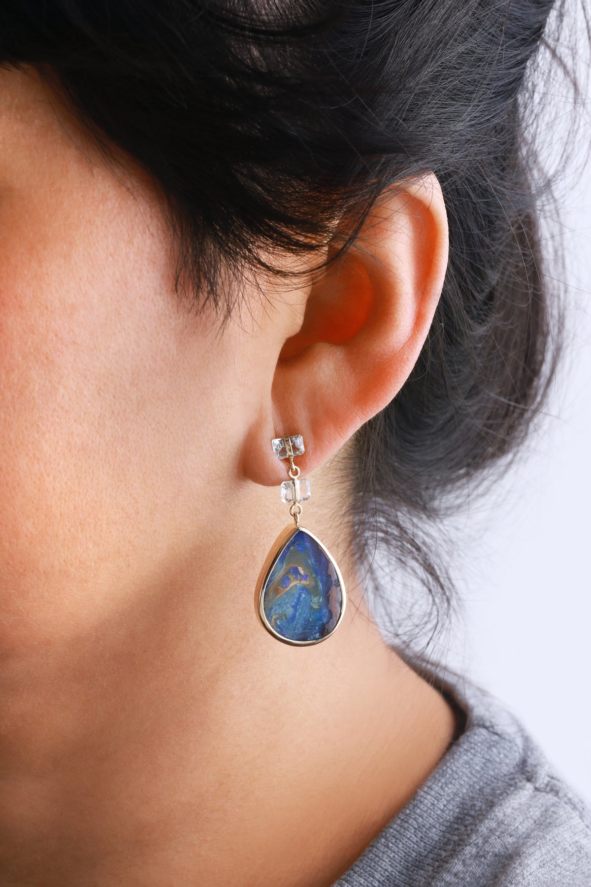 Aquamarine and Boulder Opal Triple Drop Earrings Earrings 756A5986