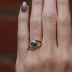 Round Blue Sapphire Eye Ring with Diamond Pavé Rings 756A6133