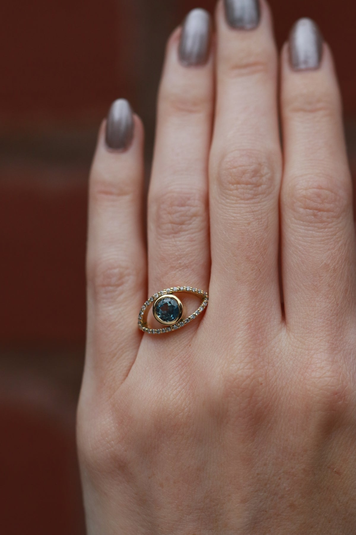 Round Blue Sapphire Eye Ring with Diamond Pavé Rings 756A6133