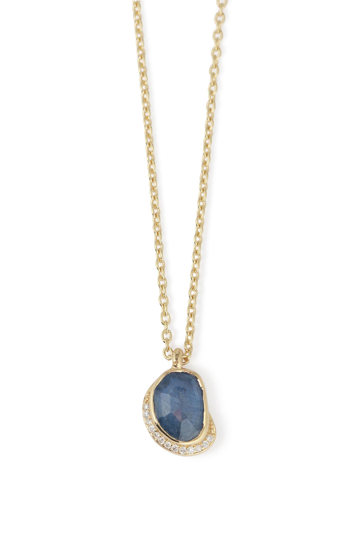 Blue Sapphire Diamond Crescent Moon Pendant Necklace 756A6214