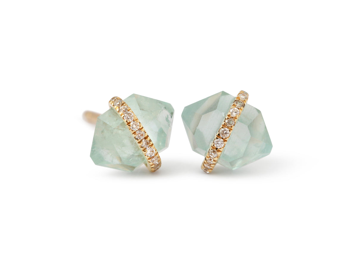 Diamond Wrapped Herkimer Cut Aquamarine Stud Earrings Earrings 756A6274