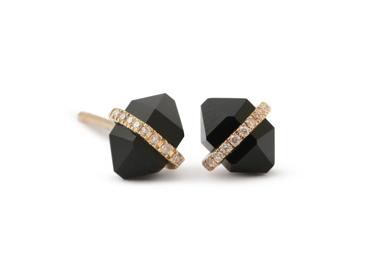 Diamond Wrapped Herkimer Cut Onyx Stud Earrings Earrings 756A6276