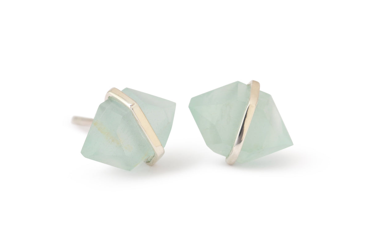 Large Herkimer Cut Bezel Wrapped Aquamarine Stud Earrings Sterling silver Earrings 756A6281