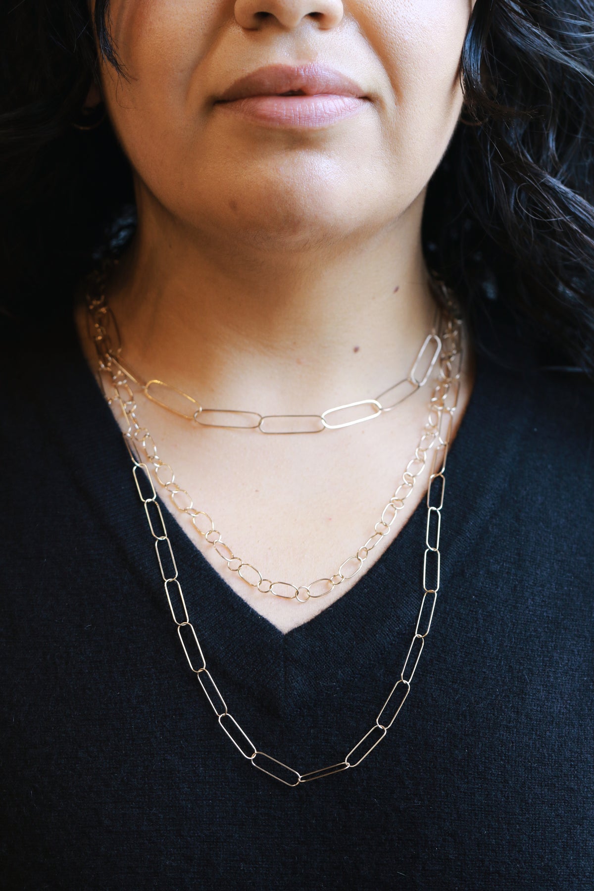 Oval and Round Link Chain Necklace Necklaces 756A6287