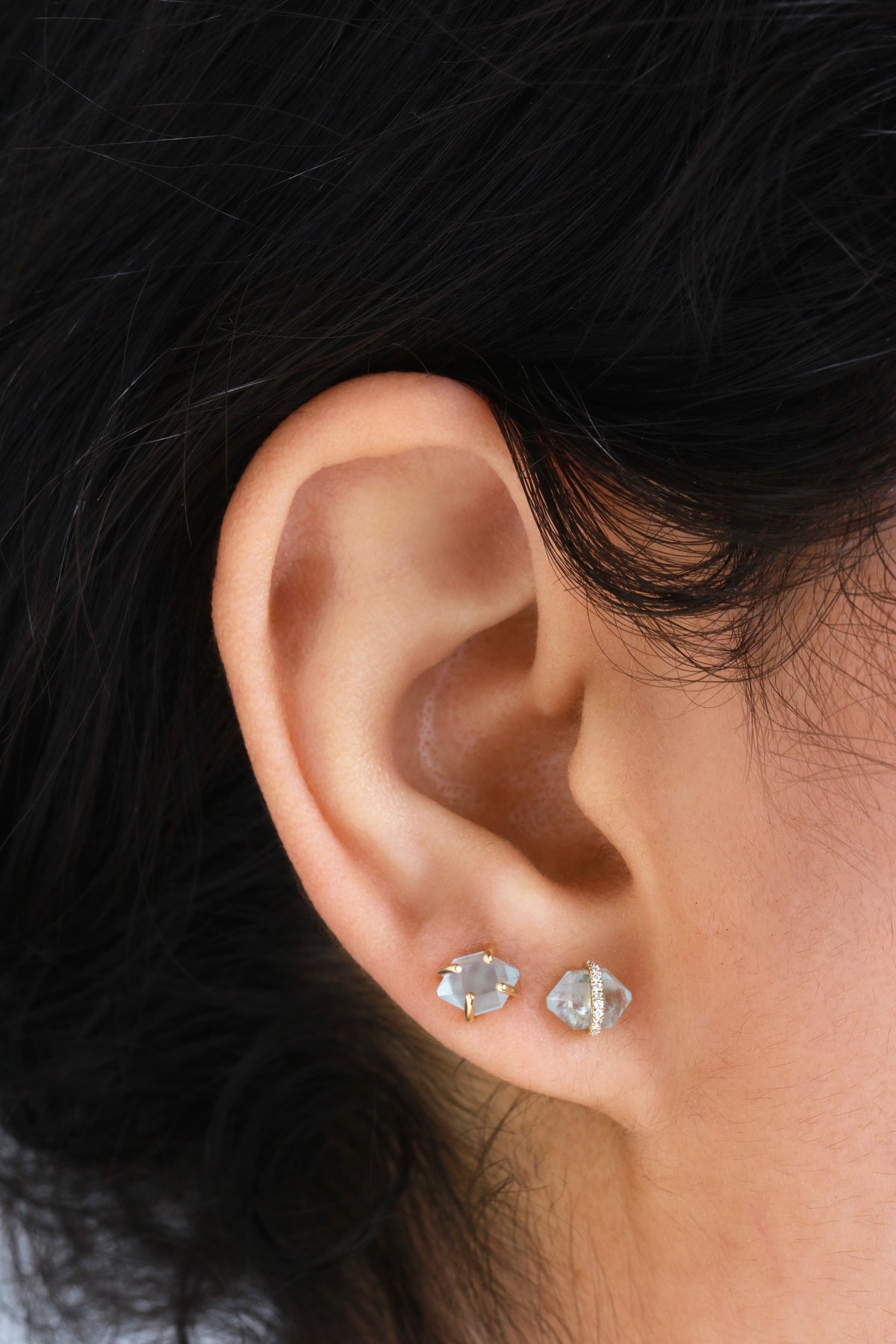 Diamond Wrapped Herkimer Cut Aquamarine Stud Earrings Earrings 756A6326