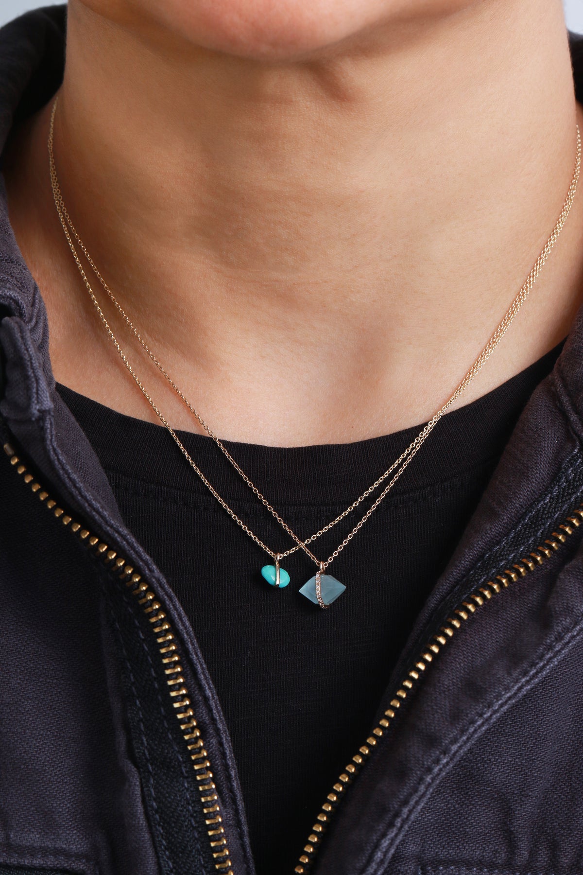 Large Micropave Bezel Wrapped Herkimer cut Aquamarine Necklace Necklaces 756A6409