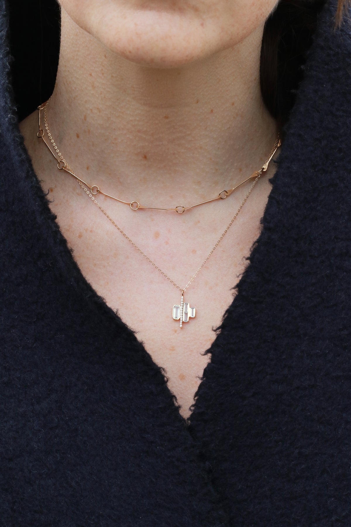 Cityscape Triple Aquamarine and Diamond Tower Necklace Necklaces 756A8025_84e9c2e3-8419-4bd9-a614-2498a23a8a55
