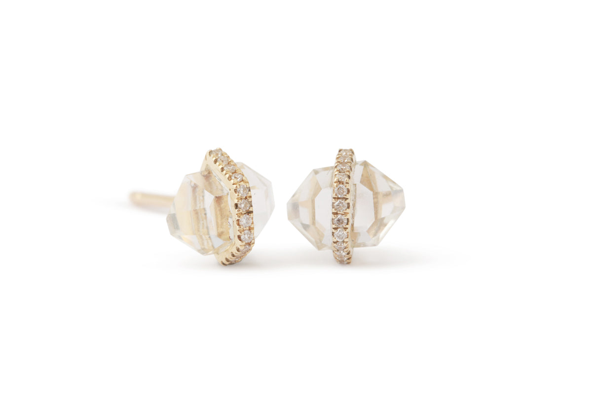 Diamond Wrapped Herkimer Cut White Topaz Stud Earrings Earrings 756A9161_6c1a868f-d755-4d78-b919-42201218e403