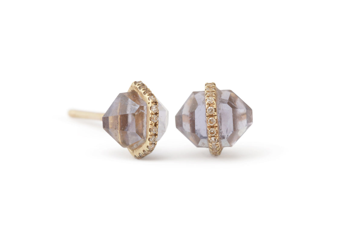 Diamond Wrapped Herkimer Cut Iolite Stud Earrings Earrings 756A9163_82ddc004-8074-478e-87d7-c74c5c02a641