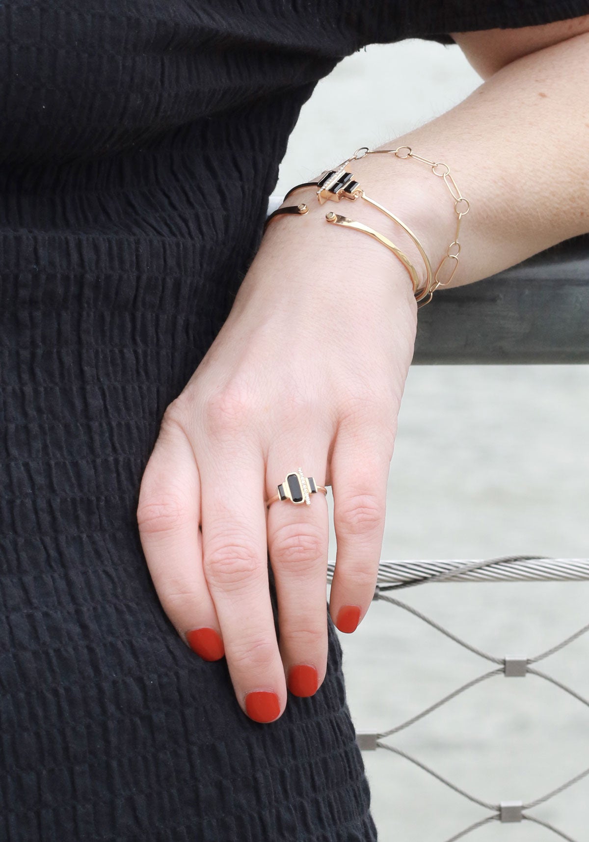 Cityscape Triple Spinel and Diamond Tower Ring BFCM Stock Ring CS-onmodel