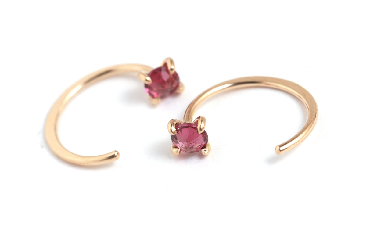 Prong-Set Gemstone Hug Earrings Garnet Gold EARRINGS E2223