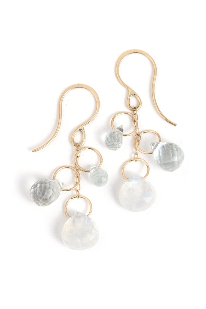 Aquamarine, White Topaz, and Moonstone Drop Earrings EARRINGS E2947