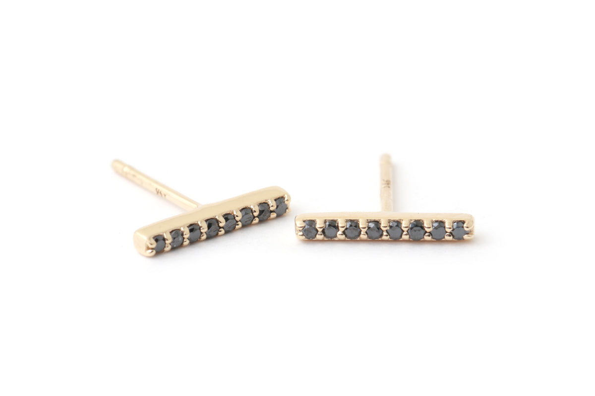 Pave Black Diamond Bar Stud Earrings Earrings E3148BLK