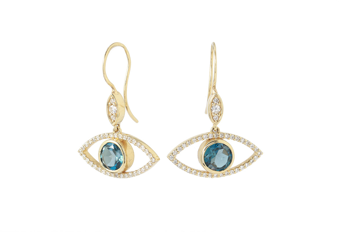 London Blue Topaz Diamond Eye Drop Earrings Earrings E3156GLBT