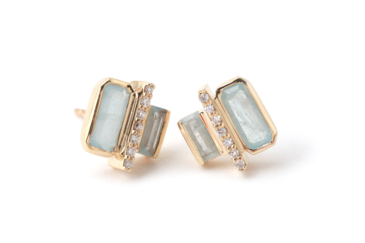 Cityscape Aquamarine and Diamond Tower Stud Earrings Earrings E3164AQ