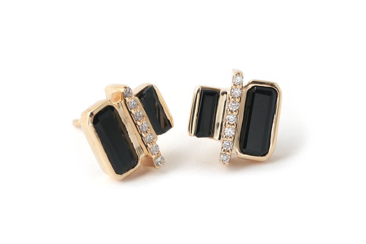 Cityscape Black Spinel and Diamond Tower Stud Earrings EARRING E3164SP