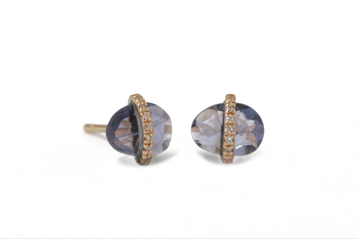 Diamond Bezel Wrapped Iolite Stud Earrings Earring E3191GIOL