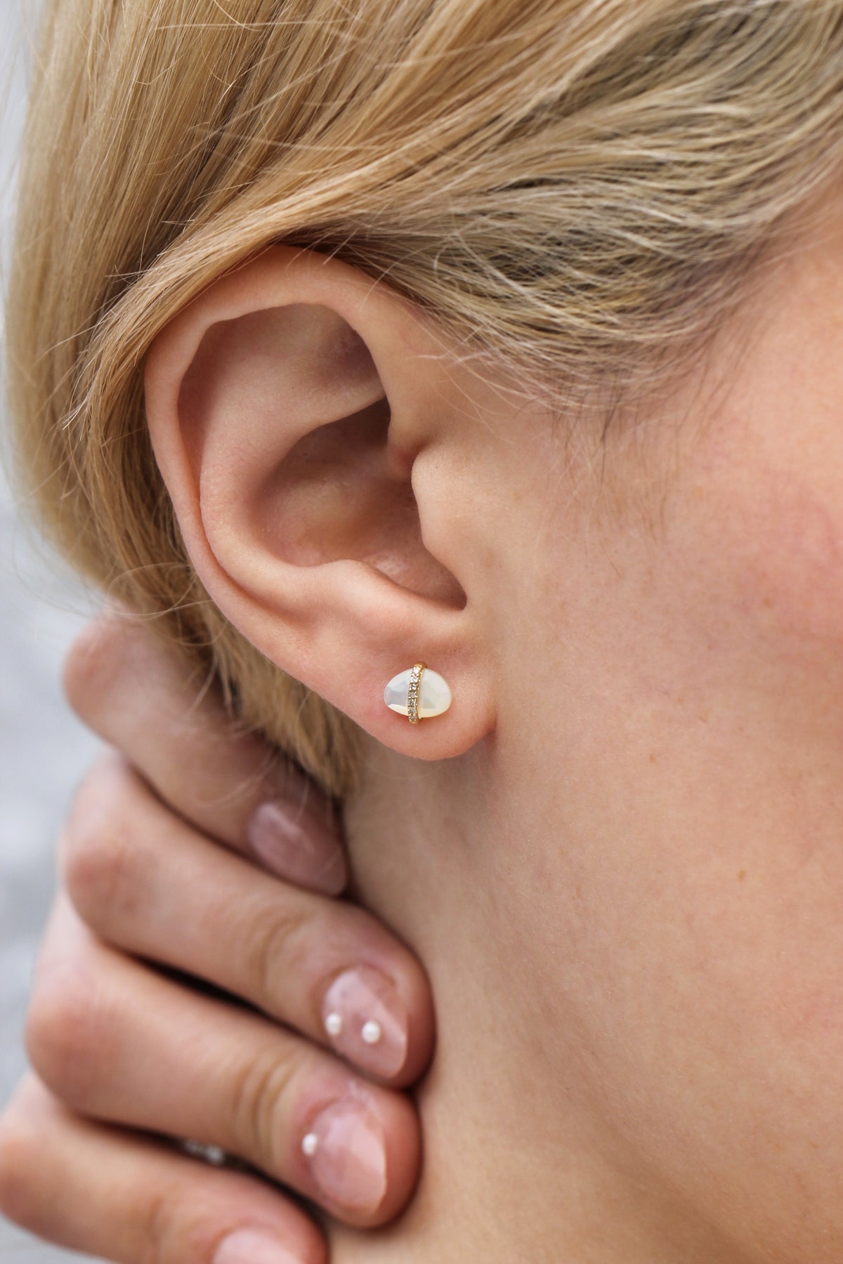 Diamond Bezel Wrapped Mother of Pearl Stud Earrings Earring E3191GMOPOMcopy