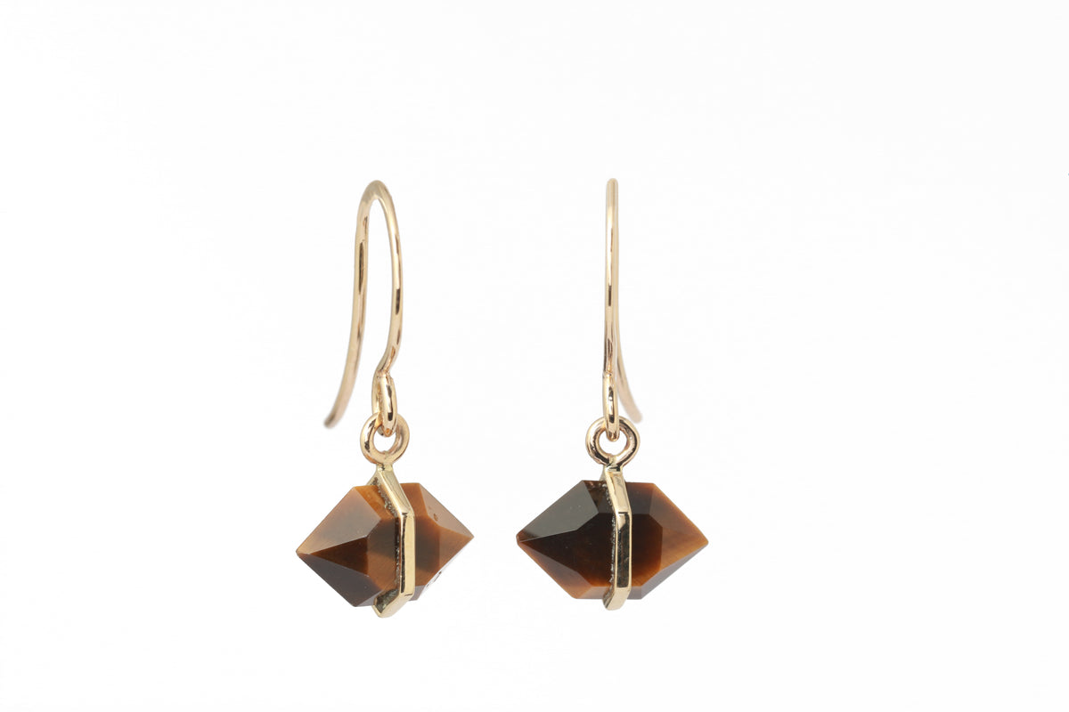 Bezel Wrapped Herkimer cut Tiger's Eye Earrings Earrings E3208GTGE-2