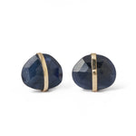 Large Bezel Wrapped Freeform Stud Earrings Blue Sapphire Earrings E3212GBS