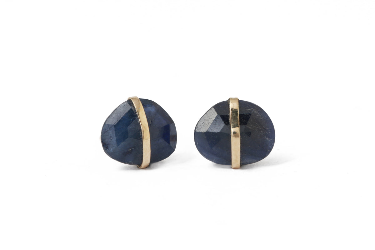 Large Bezel Wrapped Freeform Stud Earrings Blue Sapphire Earrings E3212GBS