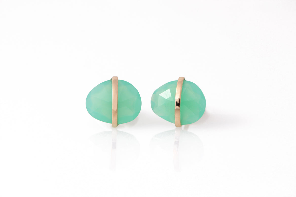 Large Bezel Wrapped Freeform Stud Earrings Chrysoprase Earrings E3212GCHcopy
