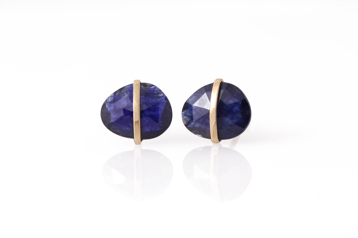 Large Bezel Wrapped Freeform Stud Earrings Lapis Earrings E3212GLAPcopy