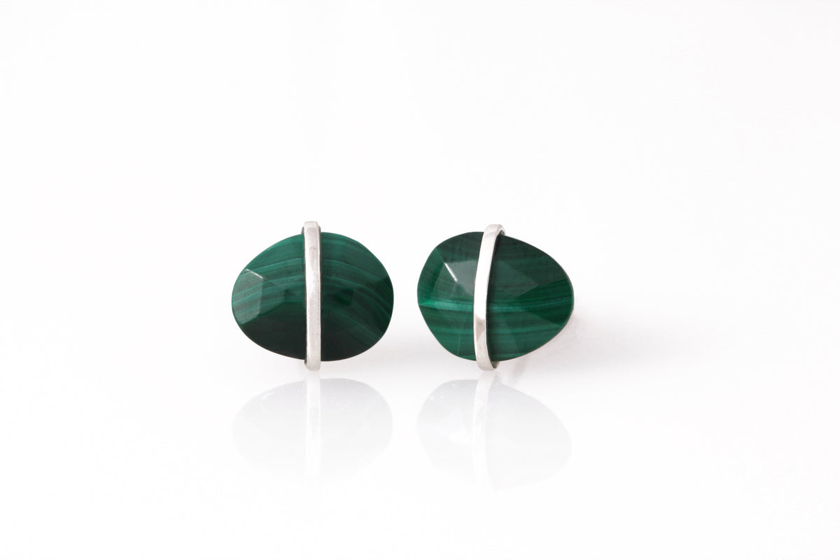 Large Bezel Wrapped Freeform Stud Earrings Malachite Earrings E3212MALcopy