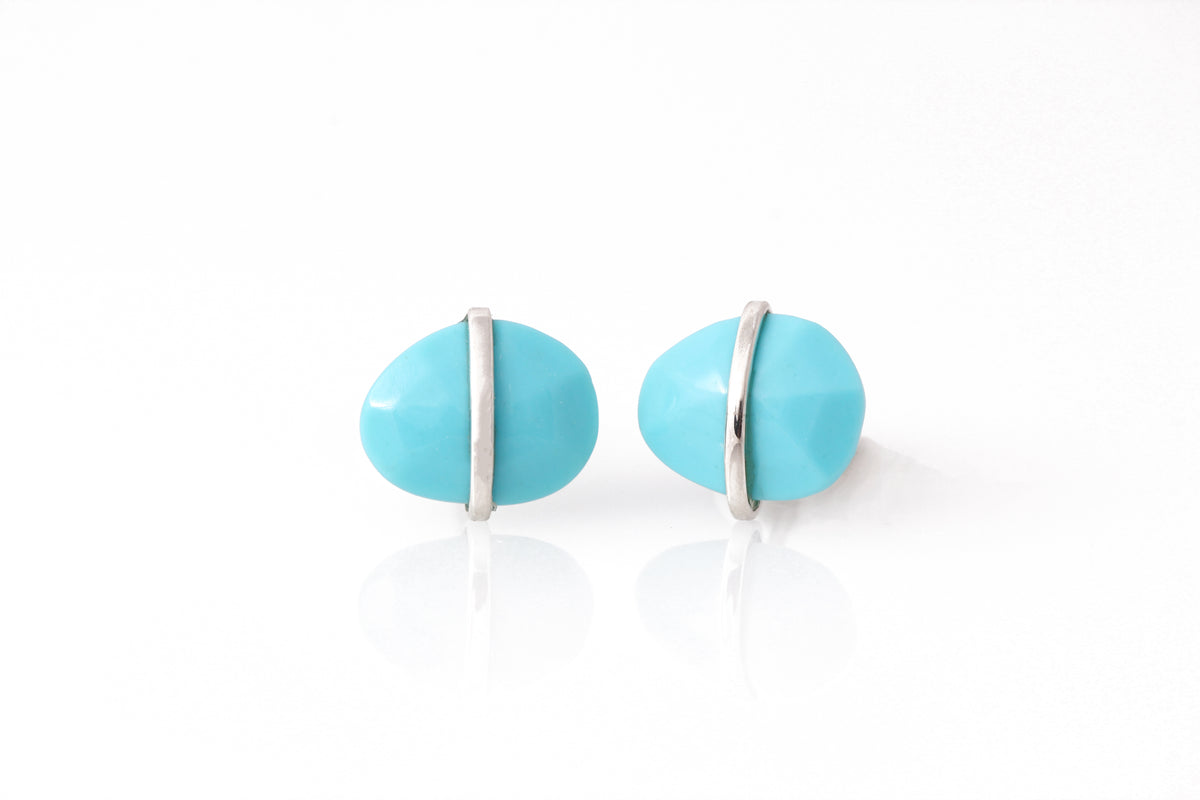 Large Bezel Wrapped Freeform Stud Earrings Turquoise Earrings E3212TQDUPE