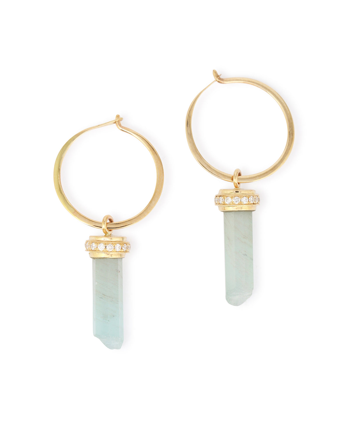 Micropave Diamond Wrapped Aquamarine Hoop Earrings EARRINGS E3217
