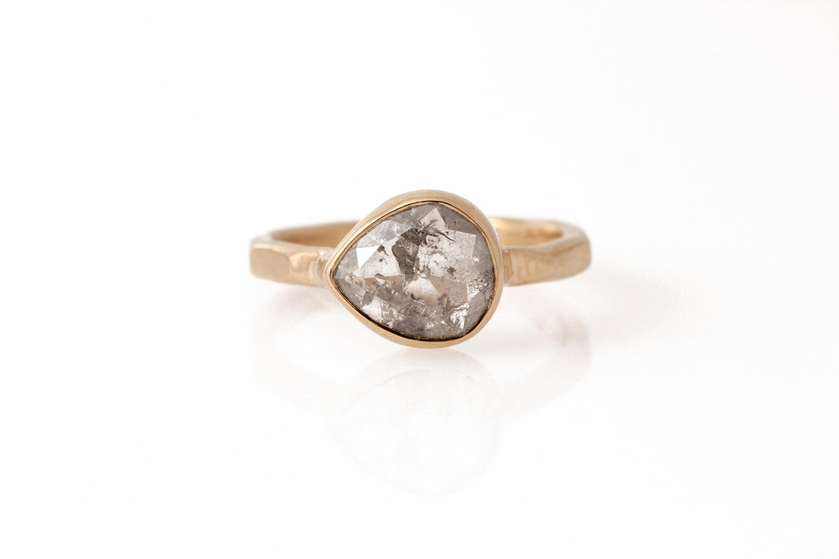 Rustic 18 Karat Gold Pear Diamond Ring BFCM Stock Ring IMG_1804
