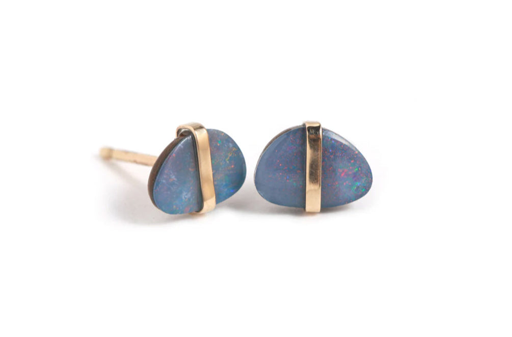 Bezel Wrapped Opal Freeform Stud Earrings Earrings Le3037
