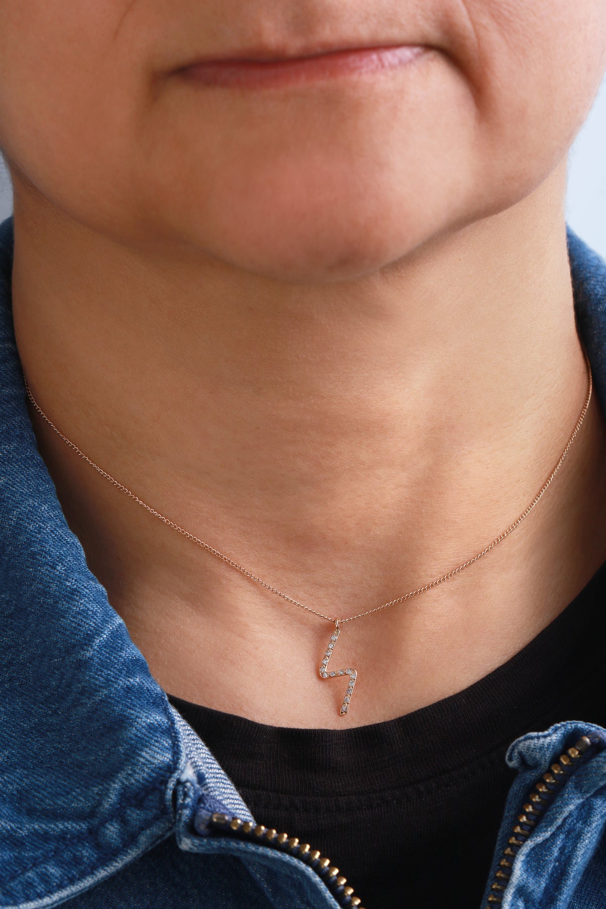 Pave Diamond Lightning Bolt Necklace Necklaces N2034GDIAM-1
