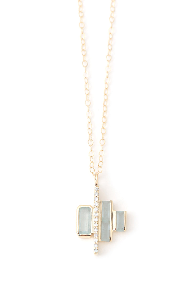 Cityscape Triple Aquamarine and Diamond Tower Necklace Necklaces N2189AQ