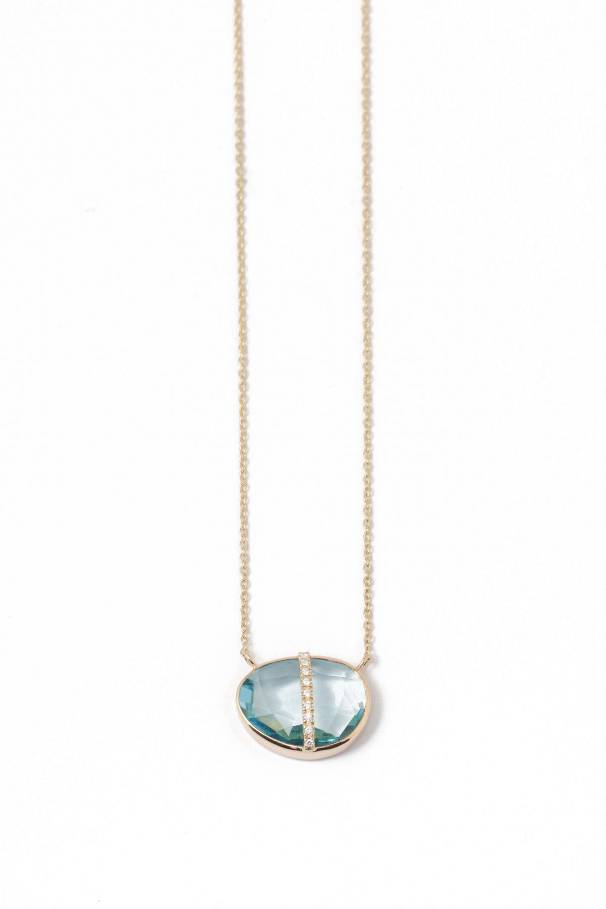 Diamond Bezel Wrapped Blue Topaz Pendant Necklace Necklace N2207GBT-1