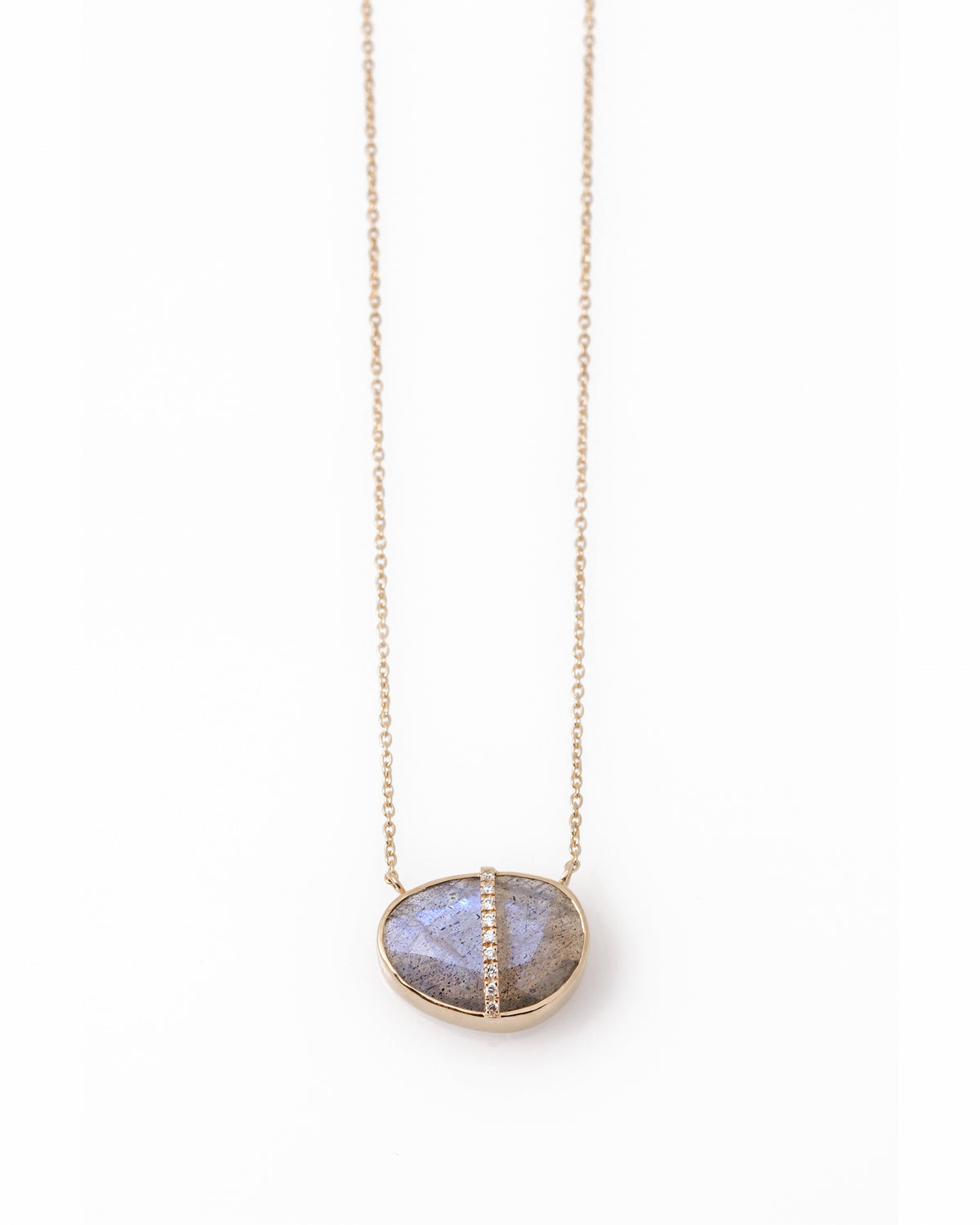 Diamond Wrapped Large Freeform Labradorite Pendant Necklace Necklaces N2207GLAB