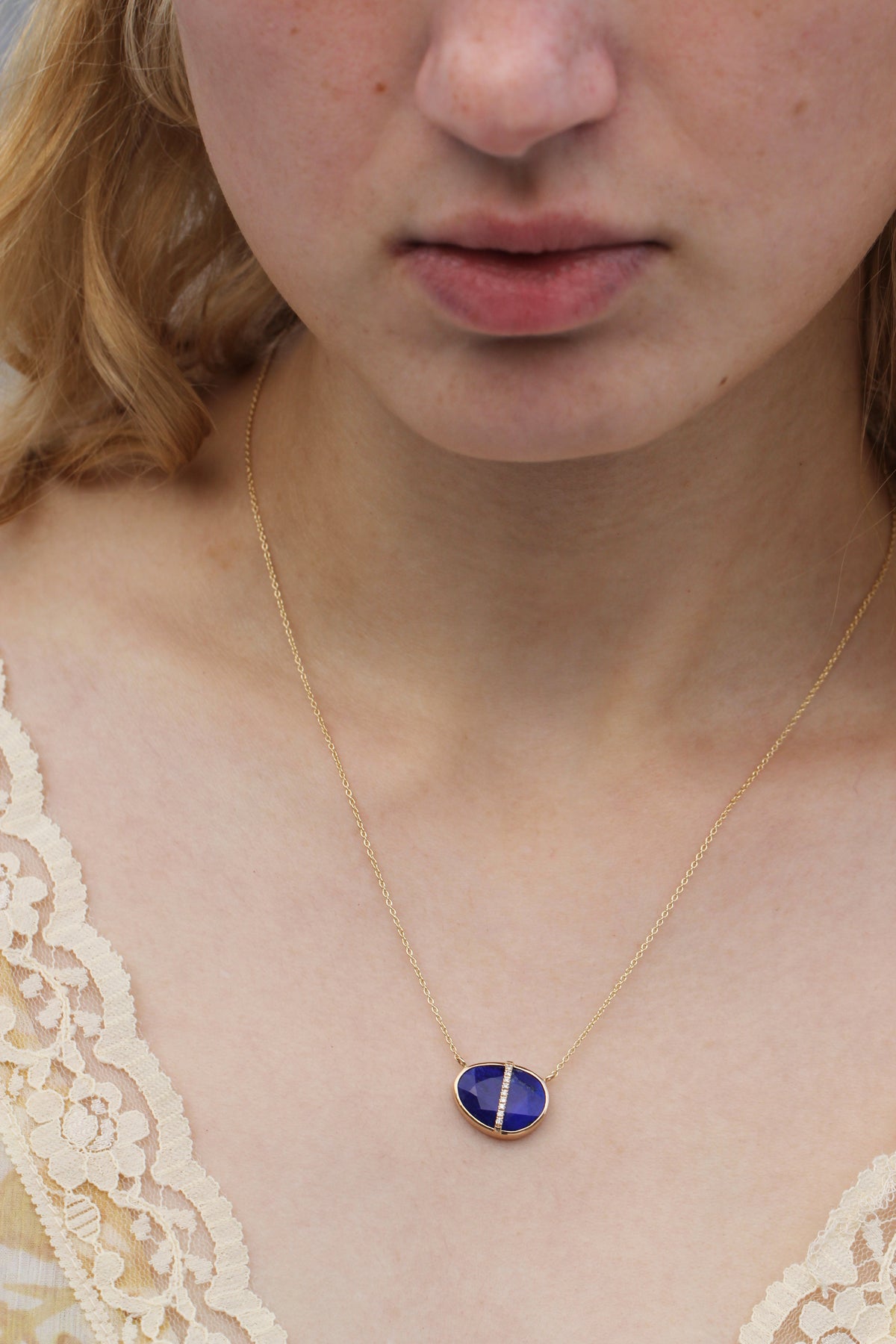 Diamond Bezel Wrapped Lapis Pendant Necklace Necklace N2207GLAPOMcopy