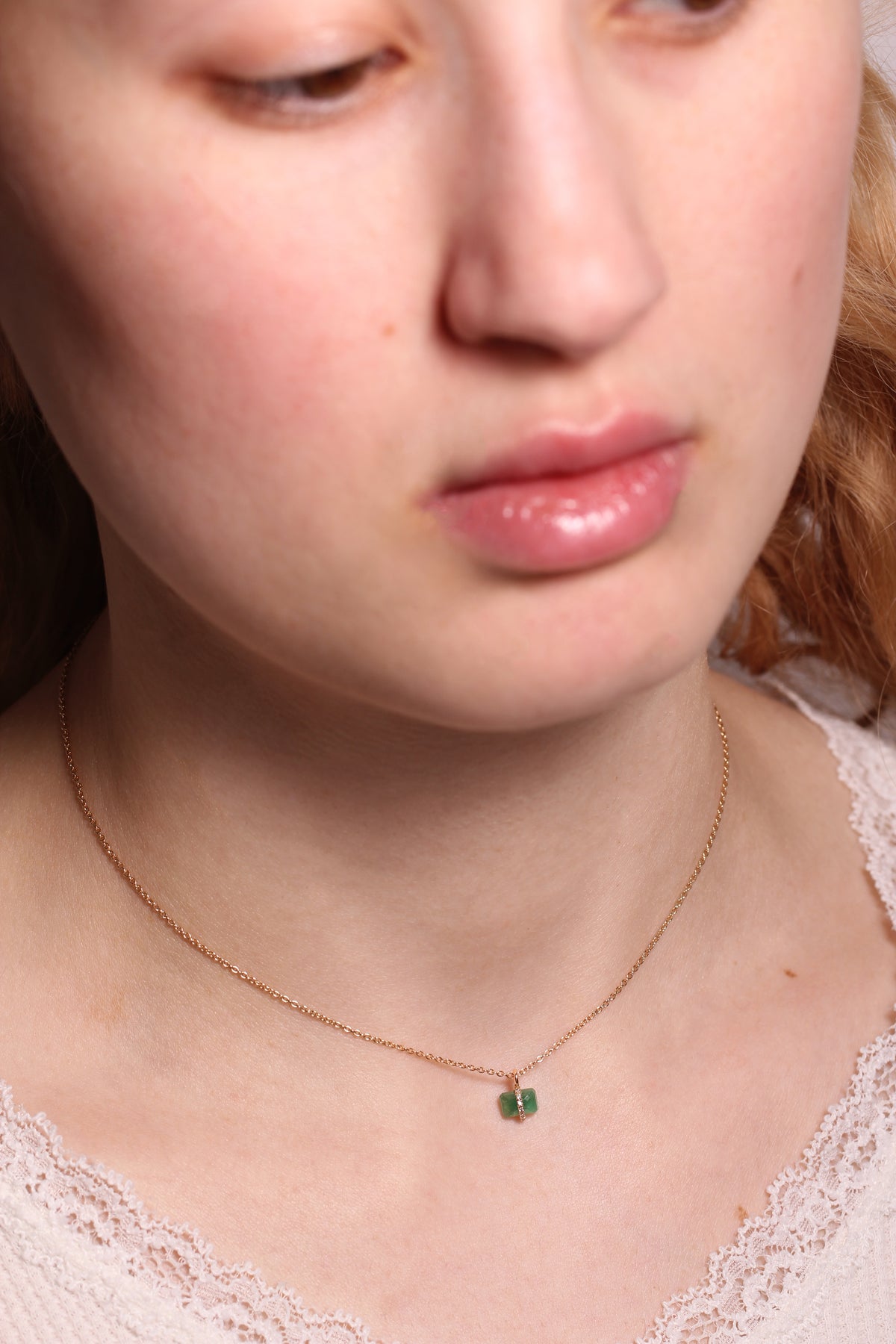 Diamond Wrapped Emerald Cut Emerald Necklace NECKLACE N2209GEMOMCOPY