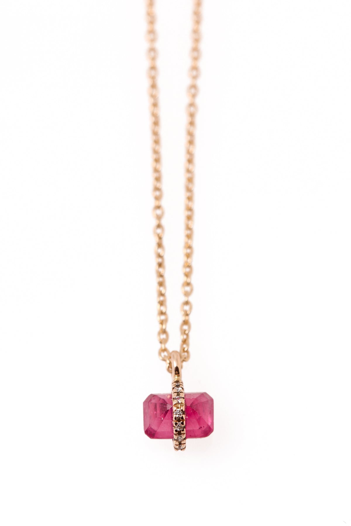 Diamond Wrapped Emerald Cut Ruby Necklace NECKLACE N2209GR