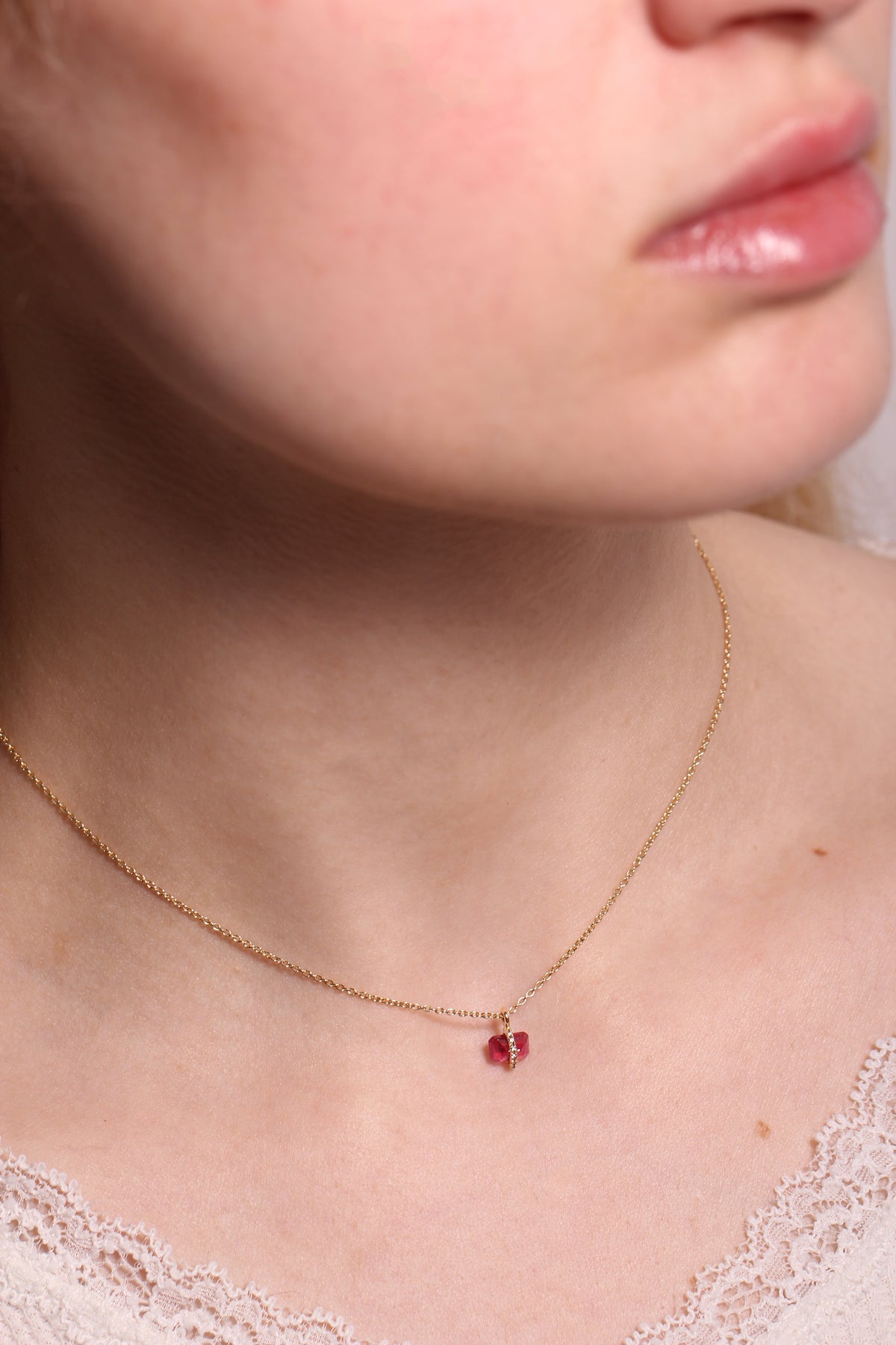Diamond Wrapped Emerald Cut Ruby Necklace NECKLACE N2209GROMCOPY