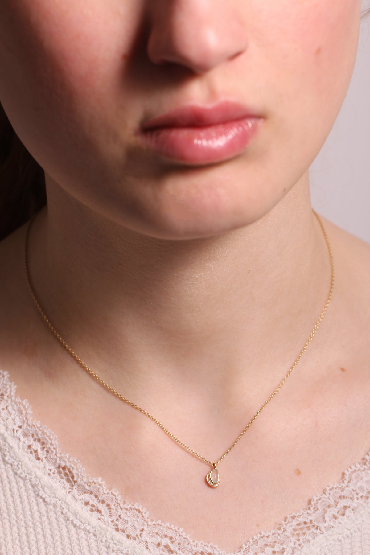 Rainbow Moonstone with Diamond Crescent Moon Pendant Necklace Necklace N2212GRMSOMCOPY