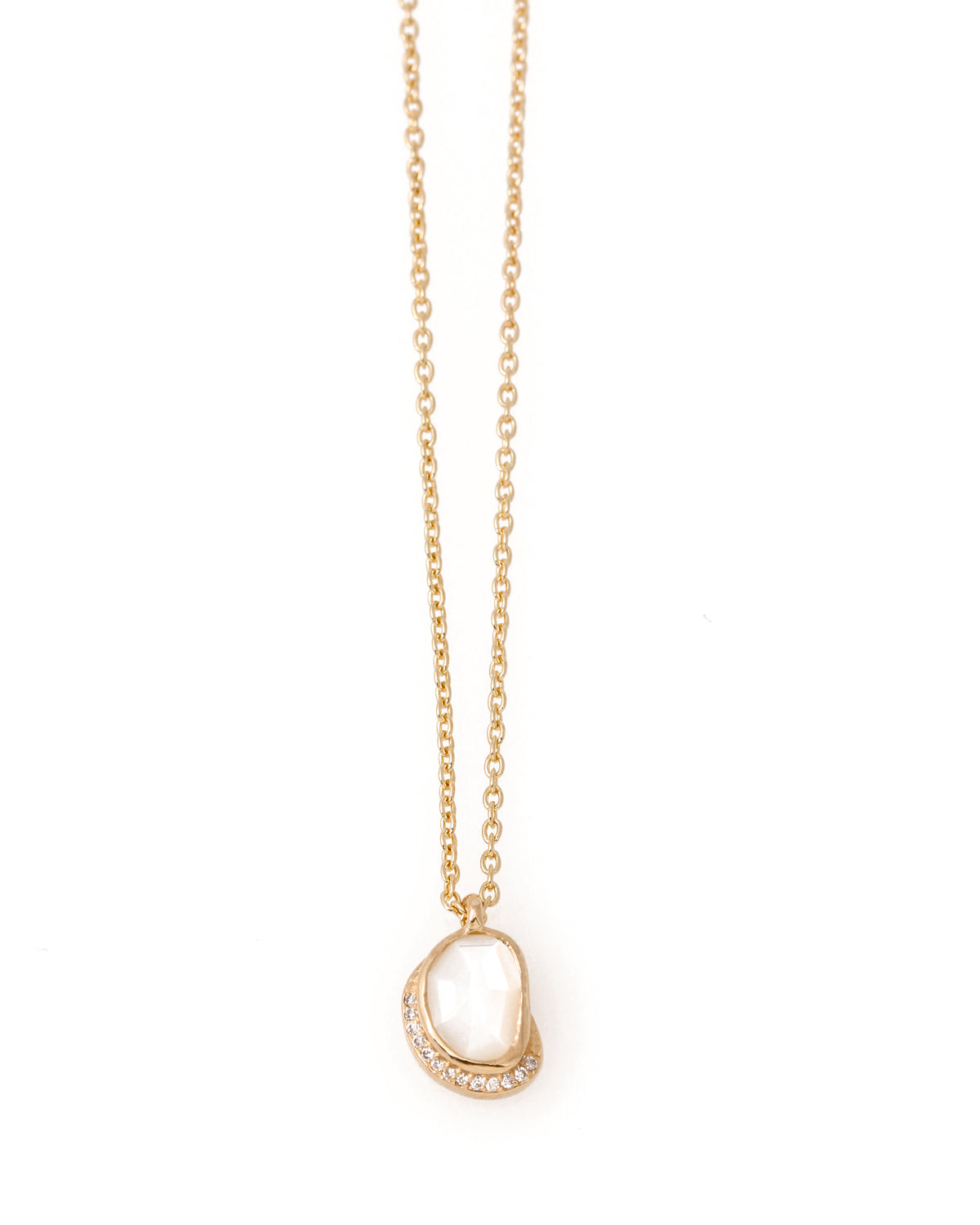 Mother of Pearl Diamond Crescent Moon Pendant Necklace N2213GMOP