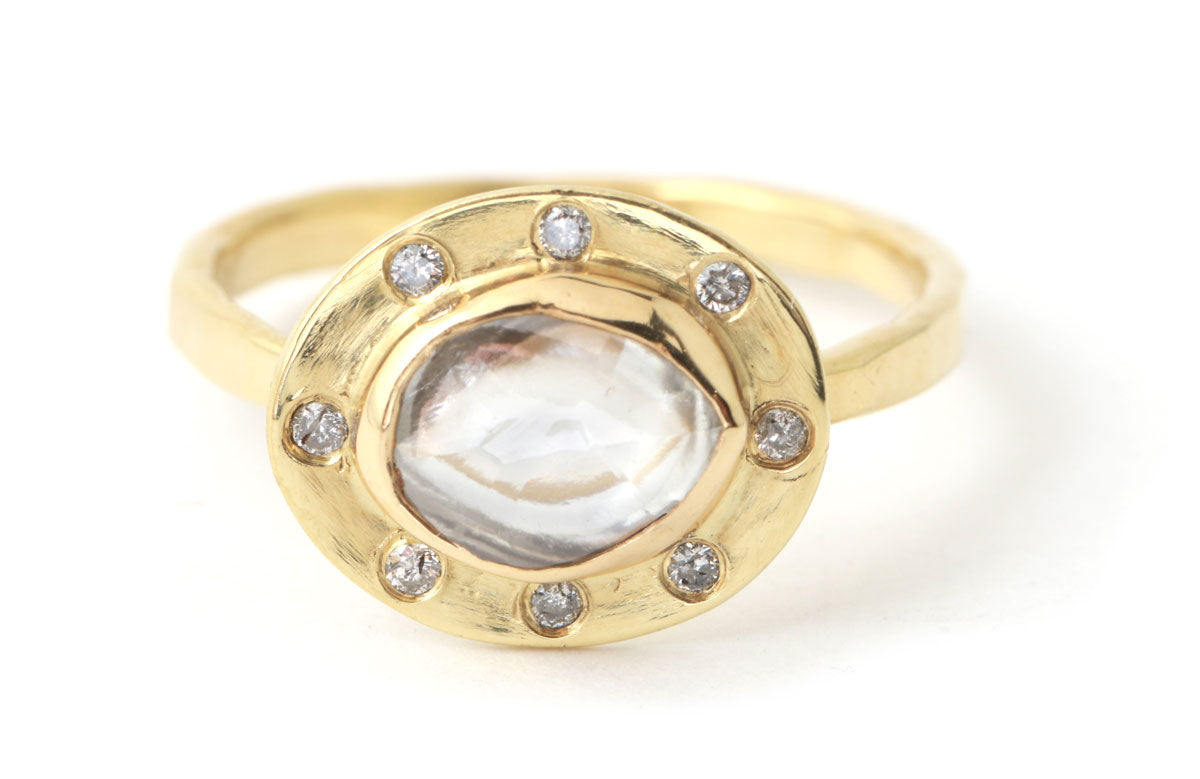 Natural White Diamond Pebble Halo Ring BFCM Stock Ring OFK1248
