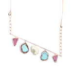 Mobile Collar Necklace with Cobalto calcite, Kazakhstani turquoise, and baroque pearl Necklaces OFK4278-crop