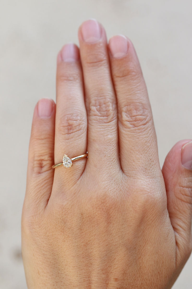 Petite Pear-Cut Diamond Ring BFCM Stock Ring OFK4408-onmod